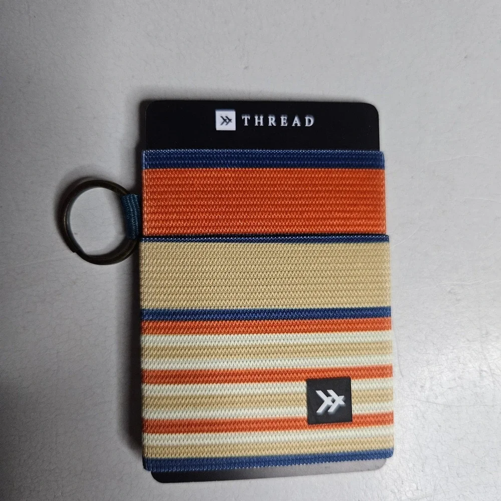 Thread Wallets Elastic Card Holder Slim Minimalist Wallet Orange Tan Blue Stripe
